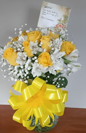 Bouquet rosas en jarron de cristal R37